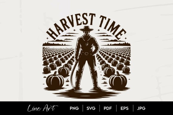 Harvest Time Cowboy Pumpkin Field Art