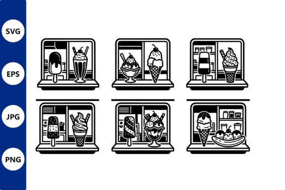 Vector Ice Cream Icon Set with Black and