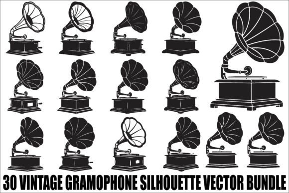 Vintage Gramophone Silhouette Bundle